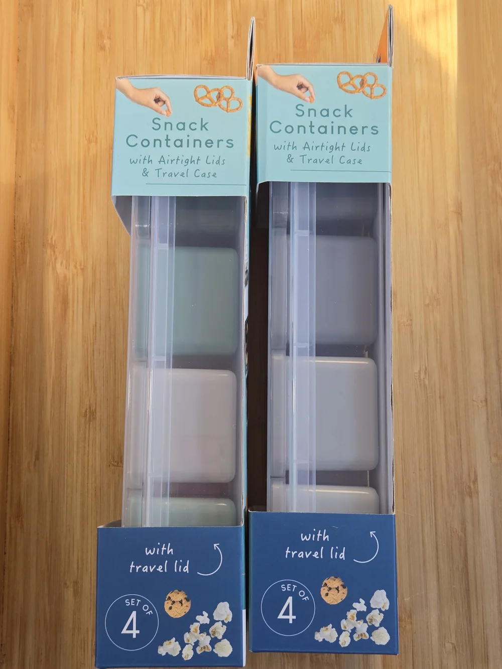 Snack Containers Set with Airtight Enclosed Travel Cade Lids - Teal& Gray& Clear